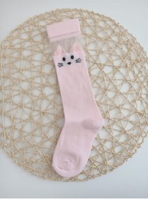 Resim sun desing Pembe Kedili Çocuk Çorap Çocuk Dizaltı Çorap Çocuk Kedili Dizaltı Çorap Tüllü Çorap 
