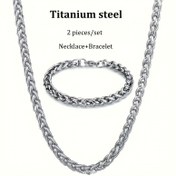 Resim 1 Set Titanyum Çelik Moda Takı, Üniseks Paslanmaz Çelik Kolye ve Bileklik Kombosu, Pırlanta Yok, Sevgililer Günü ve Mardi Gras Günü için İdeal 
