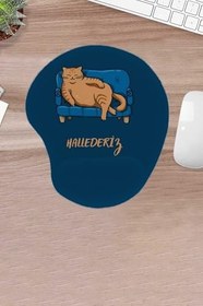 Resim KARMAT Damla, Hallederiz, Komik Kedi, Mousepad, Bilek Destekli Konforlu Mousepad, Ergonomik Dizayn Aksesuar Mavi- 