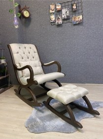 Resim Asedia Rustik Ceviz Krem Sallanan Sandalye Dinlenme Koltuğu 