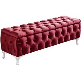 Resim Lüks Sandıklı Chester Puf Bench Ayakucu Koltuk 120 Cm Bordo 