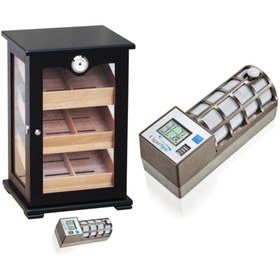 Resim Passatore Cigar Spa Alman Elektronik Puro Kutusu Humidor Kabinet Siyah 120's 