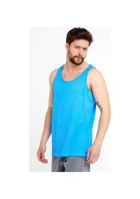 Resim Erkek Neon Yağ Yıkamalı Nakışlı Atlet Mavi Yeşil 