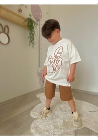Resim Miniko Kids Erkek Çocuk Keten Şortlu Cep Modelli Pamuk Şortlu Takım Ekru 