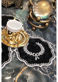 Resim Arma Siyah Gri 6'lı Kokteyl Kahve Sunum Peçetesi Nakışlı 