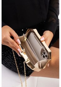 Resim Gold Metal Clutch Portföy Abiye Çanta Gold Abıye 