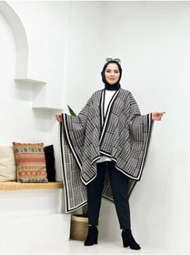 Resim dandissi sport kadın çift taraflı kullanılabilen kaz ayağı desenli triko şal panço 