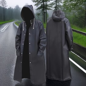 Resim Su Geçirmez Uzun Yağmır Ceketi - Dayanıklı EVA Malzemesi, Kapüşlu Tasarım ile Bağcıklı Şapka, Bisiklet, Yürüyüş ve Balıkçılık için Mükemmel - Siyah, Açık Hava Ekipmanı | Kapüşlu Yağmır Ceketi | Ayarlanabilir Kapüş 