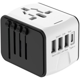 Resim Leezsing Evrensel Seyahat Şarj Cihazı - 4 Usb Portlu, Hızlı Şarj Özellikli, 150+ Ülkede Kullanım 