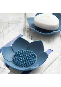 Resim Lotus Desenli Sabun Ve Sünger Tutacağı Silikon Mavi Su Giderli Lotus Şekilli Şık Katı Sabunluk Diğer 