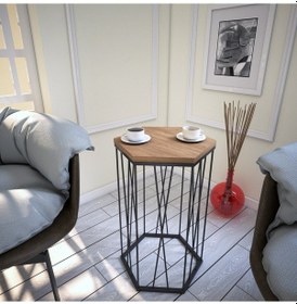 Resim Cetrus Yan Sehpa Metal & Servis Sehpası Kafkas Meşe / Metal Ayak 