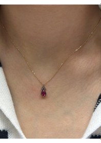 Resim 14 Ayar Altın Damla Taşlı Kolye Ucu Ve Zinciri 28176 Sarı 