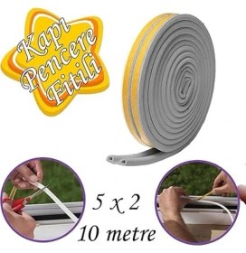 Resim Royal Rain Store 10 Metre (5x2=10 Metre) Yapışkanlı Gri Kapı Pencere Bandı Fitili Soğuk Izolasyon Kauçuk Bantları 