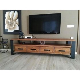 Resim Deryawood Tv Ünitesi Masif Ahşap Ağaç Standı 