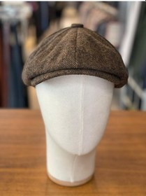 Resim Hamze Peaky Blinders Tarz İngiliz Model Balıksırtı Desen Kaşe Kumaş Kasket Şapka Kırmızı Kahverengi 