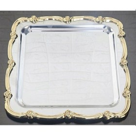 Resim 6 Adet Sunum Tepsisi & Kahve & Çay Tepsisi- Gümüş Tepsi Döküm Gold Gül Çerçeveli Gümüş 