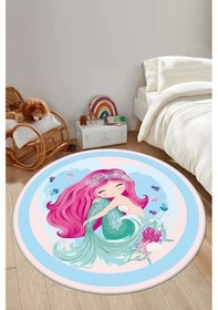 Resim West Home Makinede Yıkanabilir Kaymaz Taban Leke Tutmaz Yuvarlak Çocuk Halısı Oyun Matı Wh 551 Blue Yuvarlak Mavi 