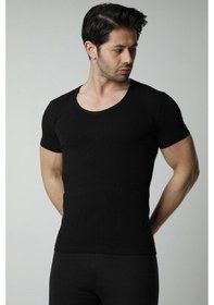 Resim Hmd 714 3'lü Derin Bisiklet Yaka Kısa Kollu Likralı T-shirt - Sıyah Siyah 