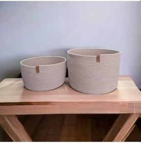 Resim 2'Li Sepet Takımı Düzenleyici Saklama Kutusu Hasır Sepet Organizer Elemeği-30X20/25X15 Bej 