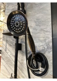 Resim İsaoğlu Yapı Siyah Duş Sistemi Klasik Vintage Tasarım Duş Seti Askı Aparatı Dahil Komple Set Siyah 