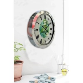 Resim Bahat Krom Çerçeveli Salon Ofis Duvar Saati 36 cm 