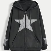 Resim Kadın Oversize Kapüşonlu Sweatshirt, Tam Fermuarlı ve Yıldız Baskılı - Ağır Gramajlı Günlük Kazak, Tüm Sezonluk Günlük Dış Giyim, Makinede Yıkanabilir Fermuarlı Kapüşonlu Kadın Üstü, Kazak Kapüşonlu, Streetwear Moda, Trend Streetwear, Dayanıklı Kumaş, sweatshirt kadın, hoodie kadın 