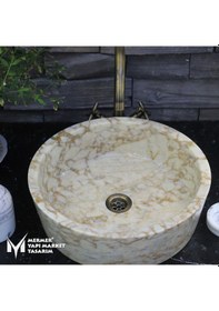 Resim Afyon Bal Mermer Silindir Çanak Lavabo 