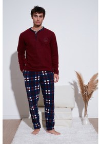 Resim Buratti Regular Fit Bisiklet Yaka Kışlık Yumuşak Dokulu Polar Erkek Pijama Takımı 6096100 Bordo 
