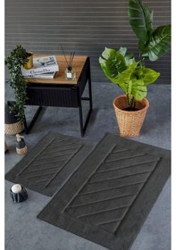 Resim Hcw Cross Antrasit %100 Pamuk Viskon 2 Parça Banyo Paspas Seti 40 60+60 100 Cm Antrasit 