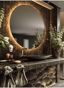 Resim Narkissos Dizayn 90 Cm Günışığı Ledli Yuvarlak Banyo Aynası/ Makyaj Aynası/ Trafolu 