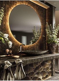 Resim Narkissos Dizayn 90 Cm Günışığı Ledli Yuvarlak Banyo Aynası/ Makyaj Aynası/ Trafolu 