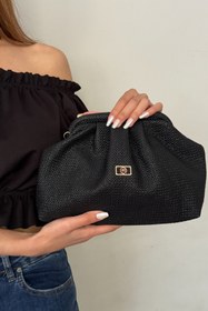 Resim Classbag Hasır Görünümlü Siyah Çapraz Omuz Askılı Kadın Clutch Çanta 
