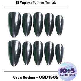 Resim 15'li Siyah Uzun Badem Ubd1505 Tekrar Kullanılabilir El Yapımı Protez Takma Tırnak S 