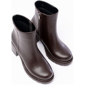 Resim 767-3020 Kahverengi Fermuarlı Kalın Topuklu Günlük Kadın Bot Beyaz 