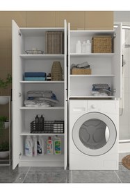 Resim Dorpek Ternos Çamaşır Makinesi Dolabı & Tuco 2 Kapaklı 5 Raflı Çok Amaçlı Dolap Kiler Dolabı Beyaz 