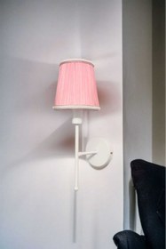 Resim BSA LIGHTING POLEN TEKLİ BEYAZ BOYALI ÇOCUK ODASI APLİK (YELPAZE PEMBE KONİK ABAJURLU) 