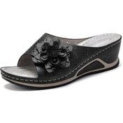 Resim Siyah Takozlar Slip-on Pu Siyah Moda Kadın Platform Sandaletler Kadın İçin Ayakkabı Sandalilas Kadın Düz Ayakkabı Yaz Rahat Siyah 