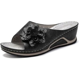 Resim Siyah Takozlar Slip-on Pu Siyah Moda Kadın Platform Sandaletler Kadın İçin Ayakkabı Sandalilas Kadın Düz Ayakkabı Yaz Rahat Siyah 