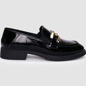 Resim Hakiki Deri Siyah Rugan Tokalı Kadın Günlük Ayakkabı Siyah 