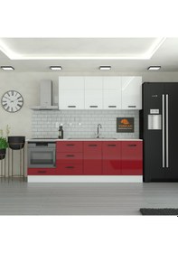 Resim 235 Cm Mutfak Dolabı Mdf Kapak Tezgah Dahil Yrkn235 101 Kırmızı 