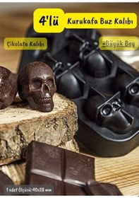 Resim 4 Lü Kuru Kafa Buz Kalıbı Silikon Kurukafa Çikolata Kalıbı Siyah 40x28 Mm Siyah 