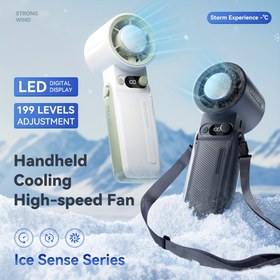 Resim 2025 En Yeni Şarj Edilebilir El Tipi Turbo Fan - LED Dijital Ekran, 199 Seviye Ayar, Buz Sensörü Teknolojisi ile Yüksek Hızlı Soğutma, ABS Malzeme, USB Şarj Edilebilir Taşınabilir Fan, İç ve Dış Mekan Kullanımı için, Ayarlanabilir Askılı Taşınabilir Tasarım, Dış Mekan Soğutma | Ayarlanabilir Fan Hızı | Dayanıklı Plastik Fan 