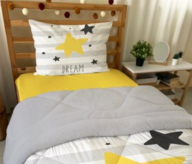 Resim Evmila Yıldız Desenli Peluş Uyku Seti (Gri Peluş ) - 160*220 Cm Peluşlu Uyku Seti 50*70 Cm Yastık Kılıfı 90*190 Cm Çarşaf 