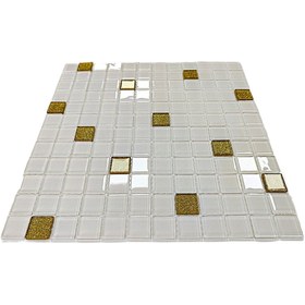 Resim MozaiKristaL Tüm Yüzeyler Için 23x23mm Beyaz-altın Mix. 30x30cm. Fileli Kristal Mozaik. (1M2 FİYATIDIR) 