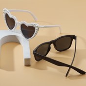 Resim 2 adet Kadın Beyaz Kalp Şekilli Moda Gözlük & Erkek Kare Rhinestone Gözlük - Çiftler için Şık Fotoğraf Aksesuarları, Partiler ve Etkinlikler için Mükemmel, Kalp Şekilli Tasarım | Dayanıklı Gözlük 