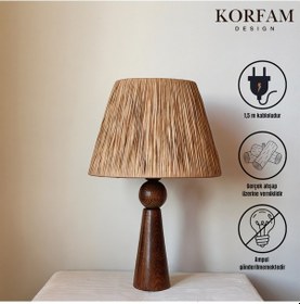 Resim Kahverengi Rafya Başlıklı Ahşap Abajur Çok Renkli 