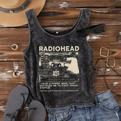 Resim Kadınlar için Vintage Radiohead Grafikli Kolsuz Tank Top - Band Yazılı & Retro Baskılı, Yıpranmış Yıkama Günlük Yazlık Üst, Makinede Yıkanabilir, Kadın Tank Tops, Müzik Hayranları Giyimi, Şeffaf Olmayan Kumaş 