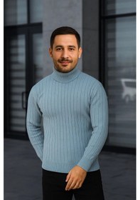 Resim Assema Erkek Fitilli Triko Kazak 3'lü Set Bebek Mavisi Bej Siyah Regular Balıkcı Yaka Tam Boğazlı Triko Seti Modeli Kazak Çok Renkli 