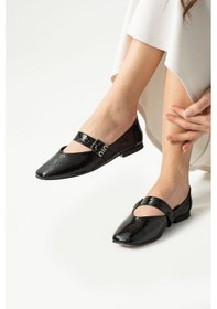 Resim Kadın Siyah Krok Aksesuar Detaylı Bantlı Babet Siyah 