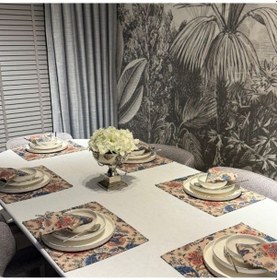 Resim Keten 6'lı Rüya Desen 6 Amerikan Servis & 1 Runner- 6 Peçete Çok Renkli 